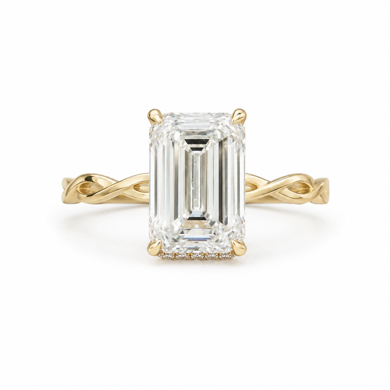 The Opulence — Emerald Halo Ring with Twist Band
