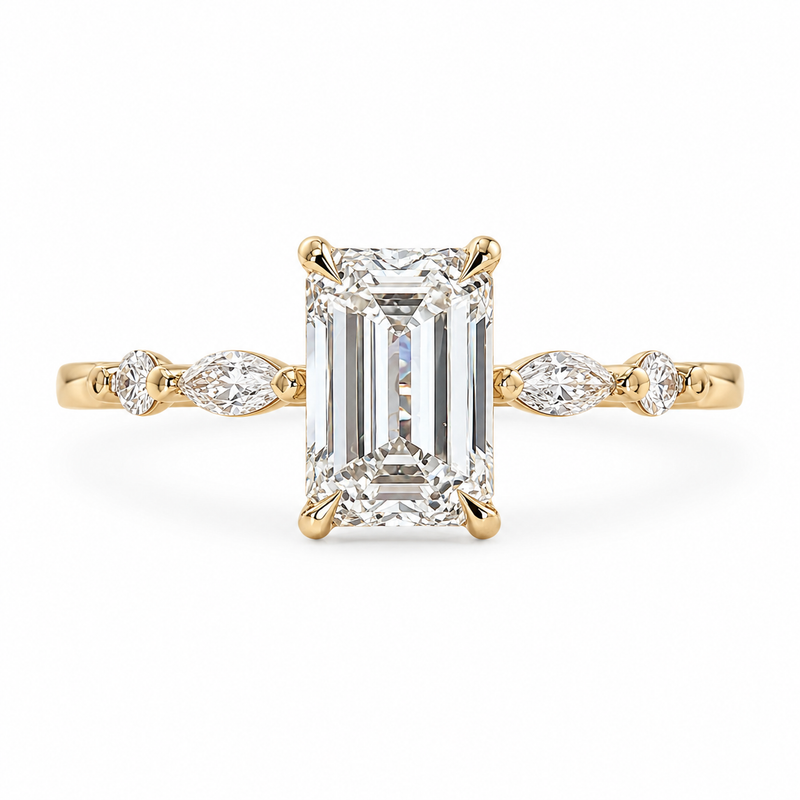 The Marquise Accent — Emerald Cut Diamond Ring