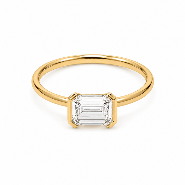 The East West Half Bezel — Emerald Diamond Ring