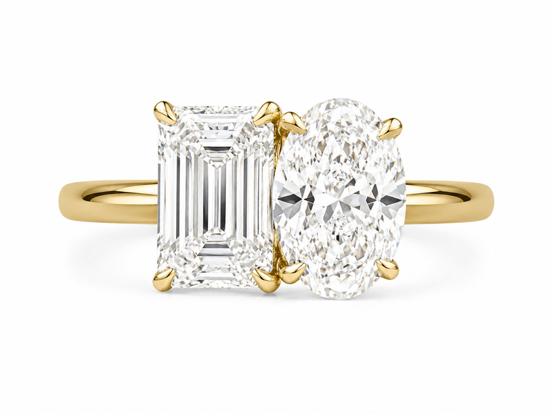 The Deux Emerald Oval — Toi et Moi Diamond Ring